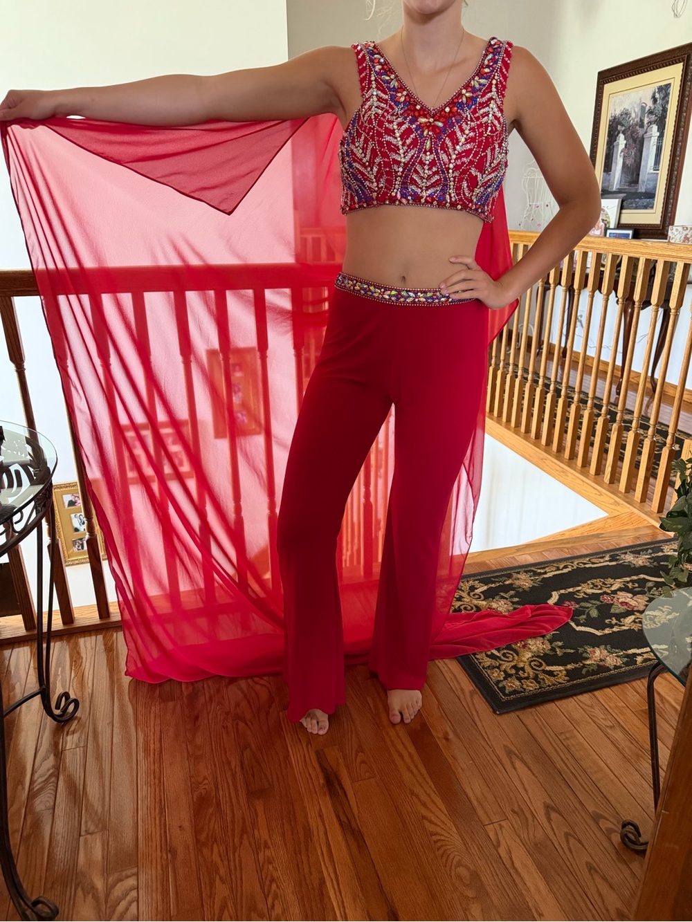 Blush Red White & Blue Fun Fashion Red Beaded Two Piece w/ Cape